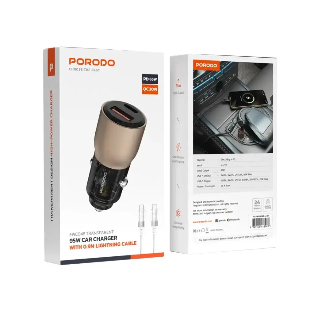 Porodo 95W Car Charger Transparent