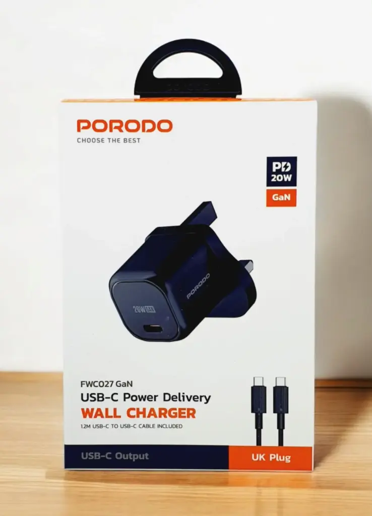 Porodo USB-C Power Delivery Wall Charger PD20W 1.2M C to C Cable -Black