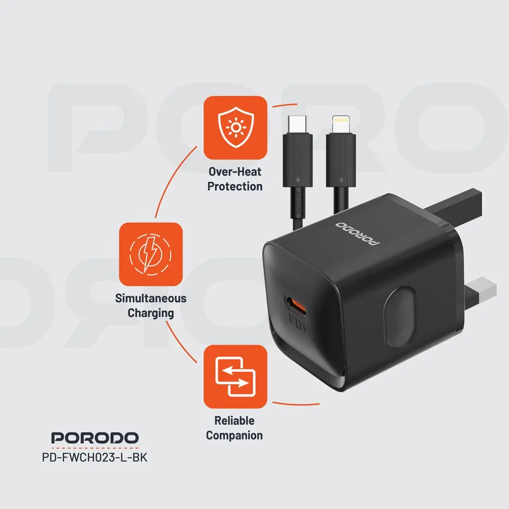 Porodo PD20W 1.2M C to Lightning Cable -Black