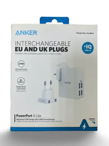 PowerPort 4 Lite شاحن منزلي جداري للرحلات بمداخل مختلفه