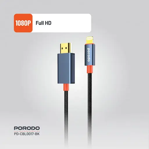 [SKU-PD-CBL0017-BK] Porodo Woven Cable Lightning to HDMI 2M Black&Orange